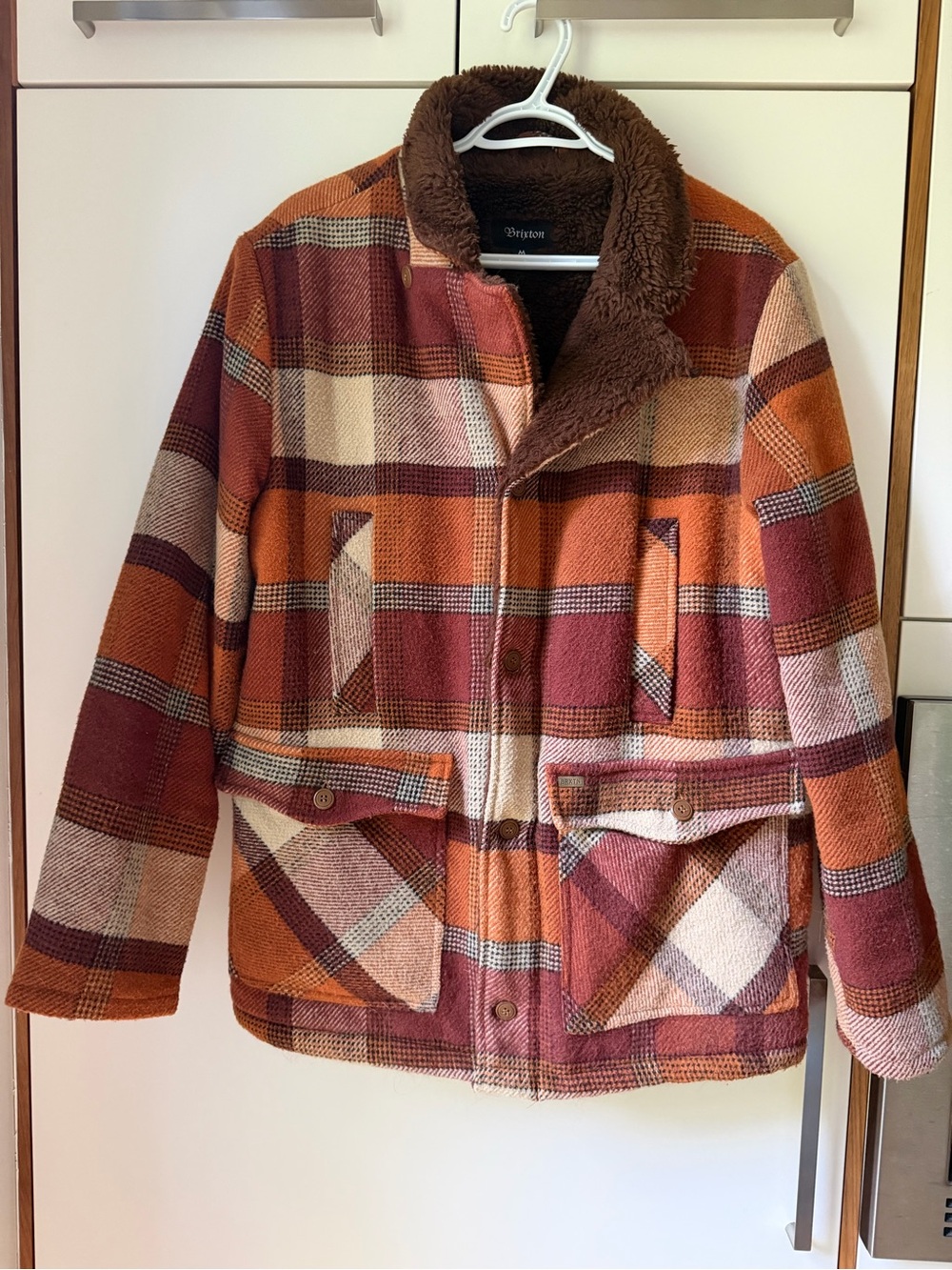 Brixton Burnes Plaid Wool Blend Sherpa Lined Jacket - Warm Terracotta/Rust - M - Picture 4 of 13
